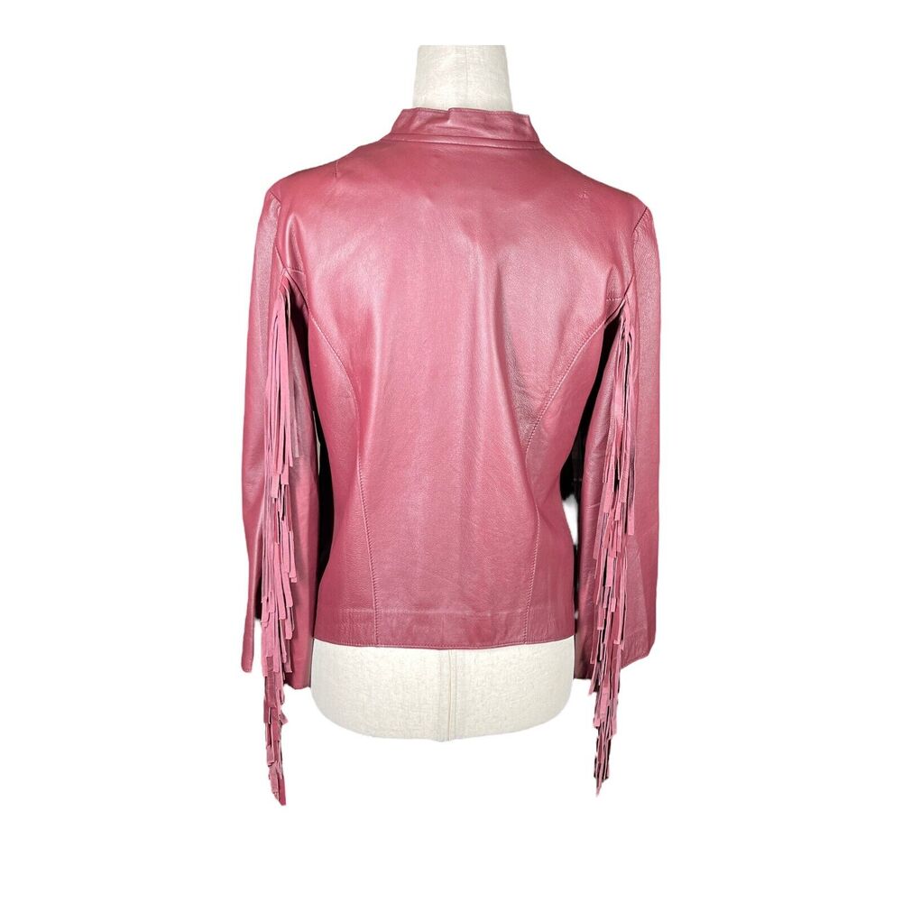 Cleobella Everly Fringe Moto 100% Genuine Sheep Leather Jacket Burgundy Red L - Picture 6 of 13